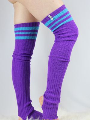 Rarr designs Football Extra long Stirr-up Knit Legwarmers Purple/Turq