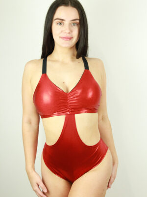 Rarr designs Red sparkle Side Cut Out One Piece Leotard Bodysuit