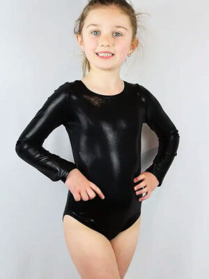 Girls Long Sleeve Black Sparkle One Piece girls Leotard For Gymnastics, Ballet and Dance Classes from the Little Rarrscals Range by Rarr Designs