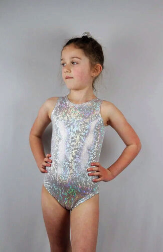 Sleeveless White Sparkle One Piece girls Leotard For Gymnastics, Ballet and Dance Classes from the Little Rarrscals Range by Rarr Designs