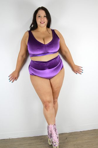 Velveteratti High Waisted BRAZIL Scrunchie Bum Shorts Plus Size Glitter Purple b2 Rarr designs