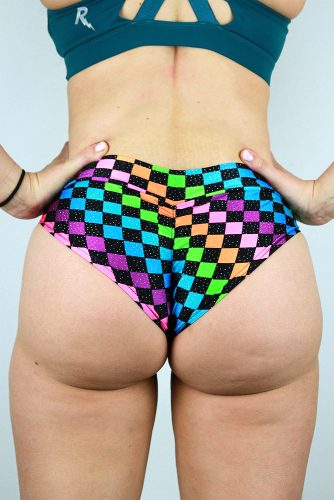 Checkerboard BRAZIL Fit Scrunchie Bum Shorts Back Rarr designs