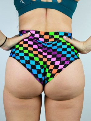 Checkerboard Mid Waisted BRAZIL Scrunchie Bum Shorts | Pole Wear back Rarr designs