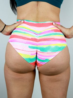 Sherbet Mid Waisted BRAZIL Scrunchie Bum Shorts | Pole Wear Rarr designs back