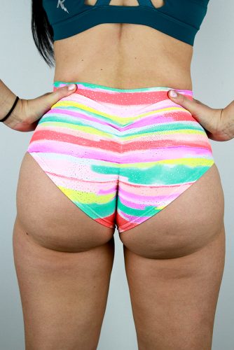 Sherbet Mid Waisted BRAZIL Scrunchie Bum Shorts | Pole Wear Rarr designs back