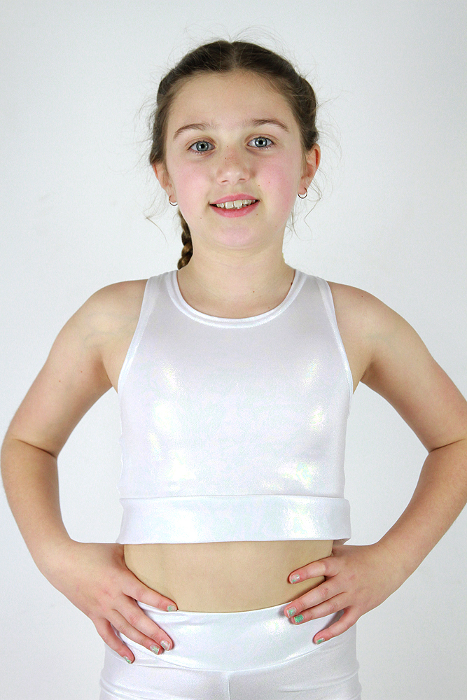 Girls Crop Top White Sparkle | Rarr Designs