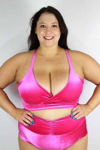 Velveteratti Plus Size Bikini Bra Glitter Pink front Rarr designs
